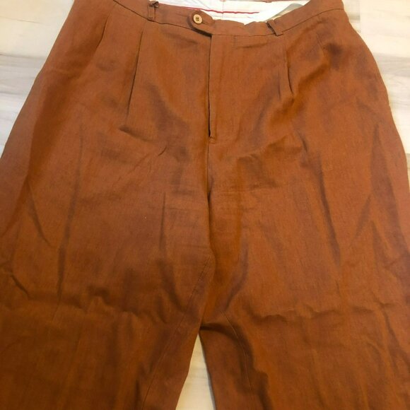 Trust USA Men's XL Brown Linen/Rayon Blend Wide Leg Pants Rust Color VTG - Picture 3 of 7